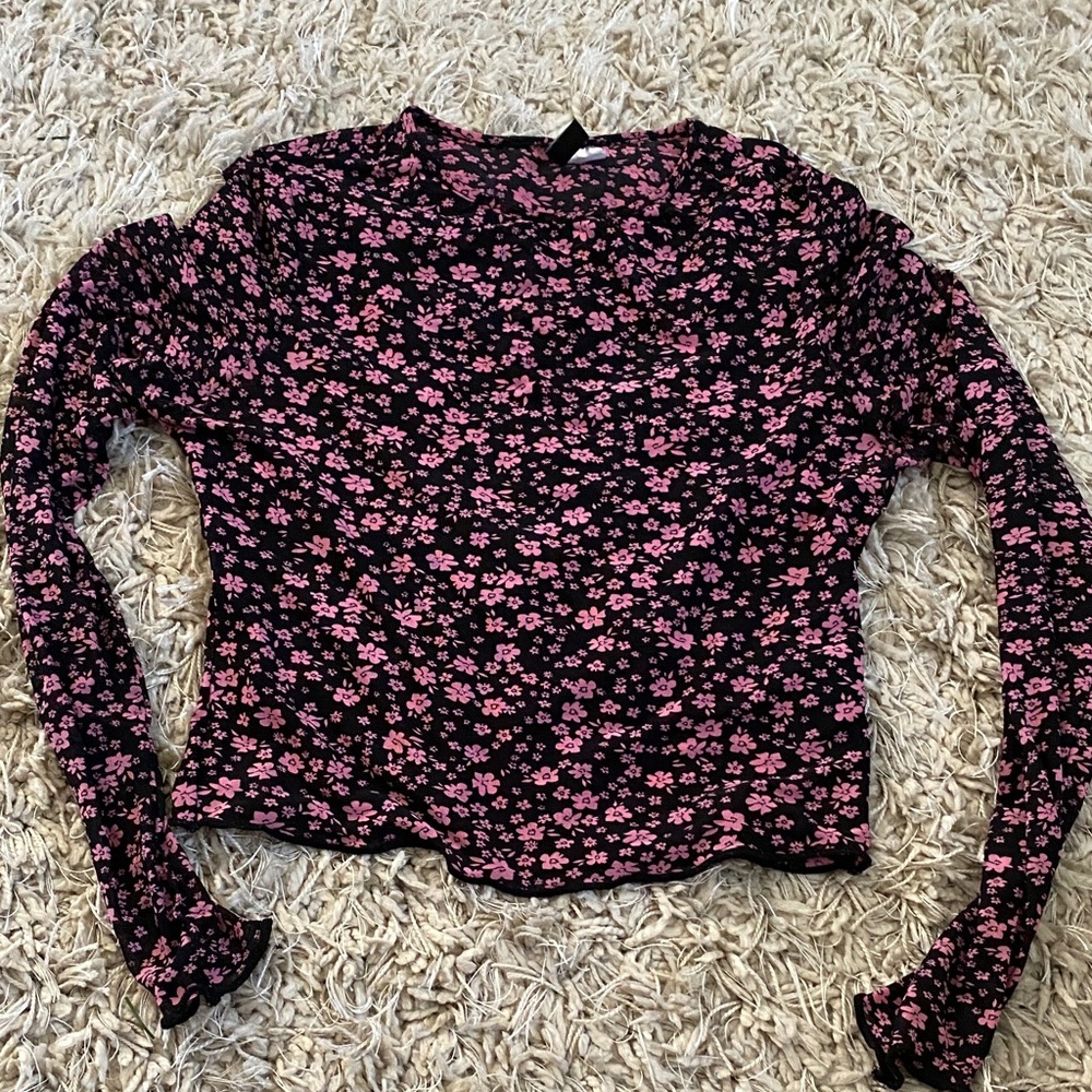 H&M Pink Sheer Floral Long Sleeve Top